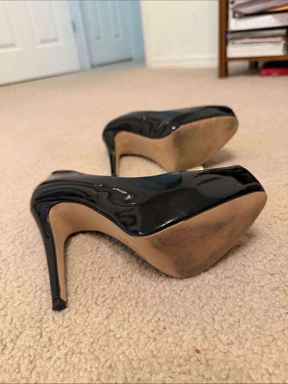 Dolce Vita Black Patent Platform Pumps with Gold Bow